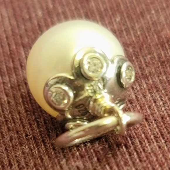 Pandora Sterling Silver & Pearl Dangle Charm Stamped 925 ALE - Picture 3 of 6